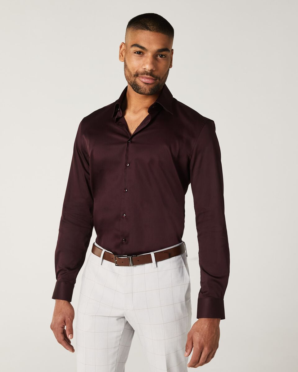 Mens Dark Burgundy Long Sleeve Dress Shirt